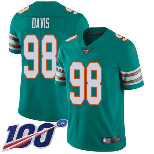 Nike Dolphins #98 Raekwon Davis Aqua Green Alternate Youth Stitched NFL 100th Season Vapor Untouchable Limited Jersey